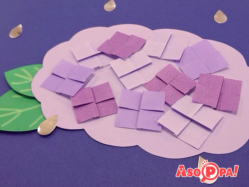 とても簡単3ステップでかわいい あじさい 紫陽花 折り紙 おりがみ Asoppa レシピ あそっぱ