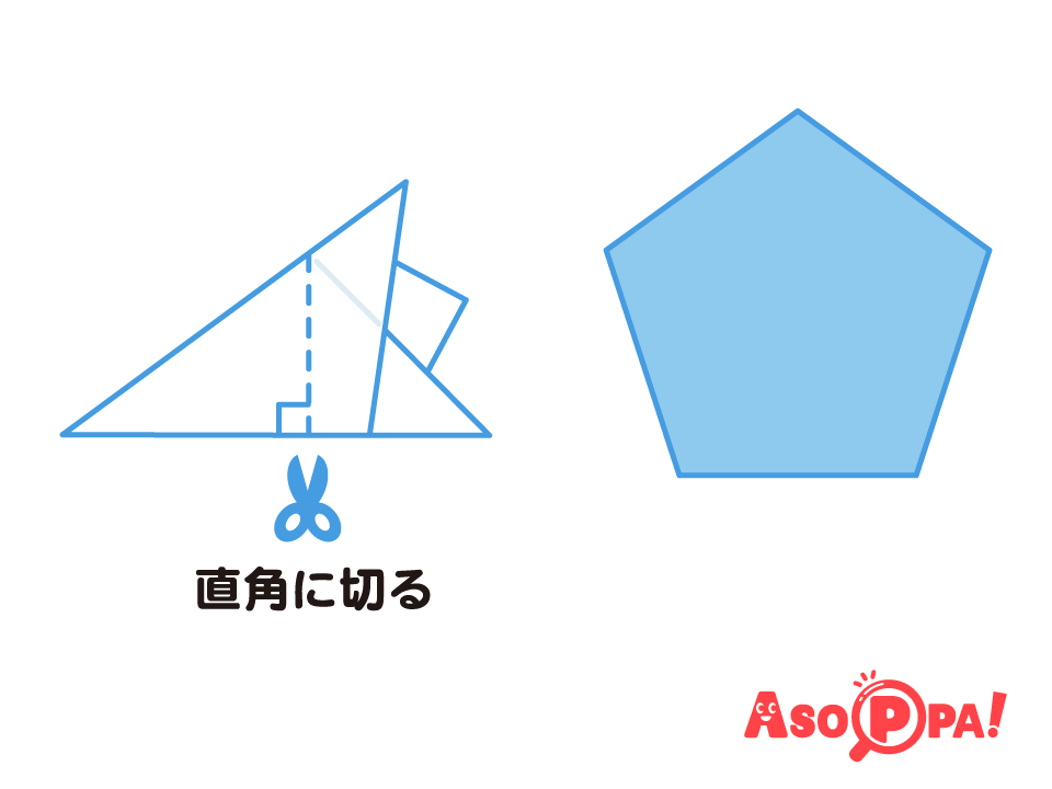 ５枚弁の基本形を図のように直角に切ると正五角形ができる。