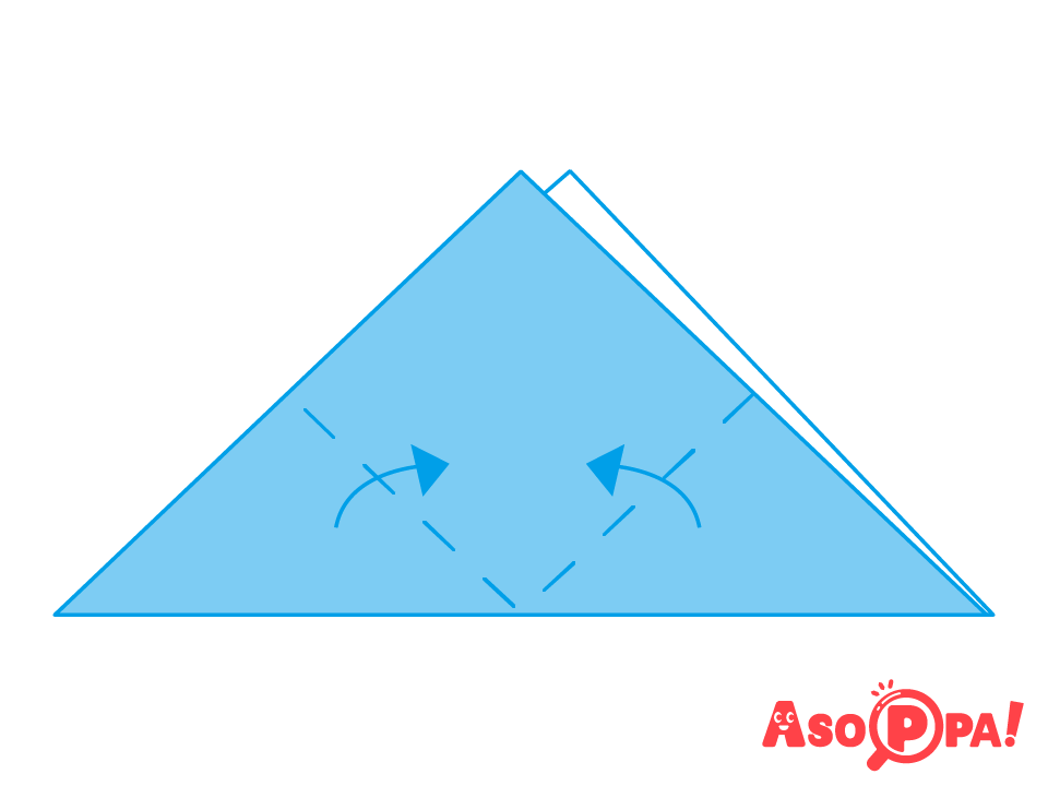 三角形に半分に折った後、中央に向かって谷折り中央に向かって谷折り