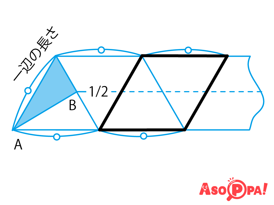 長方形の紙を用意する。１/２線にあうようにBを折る