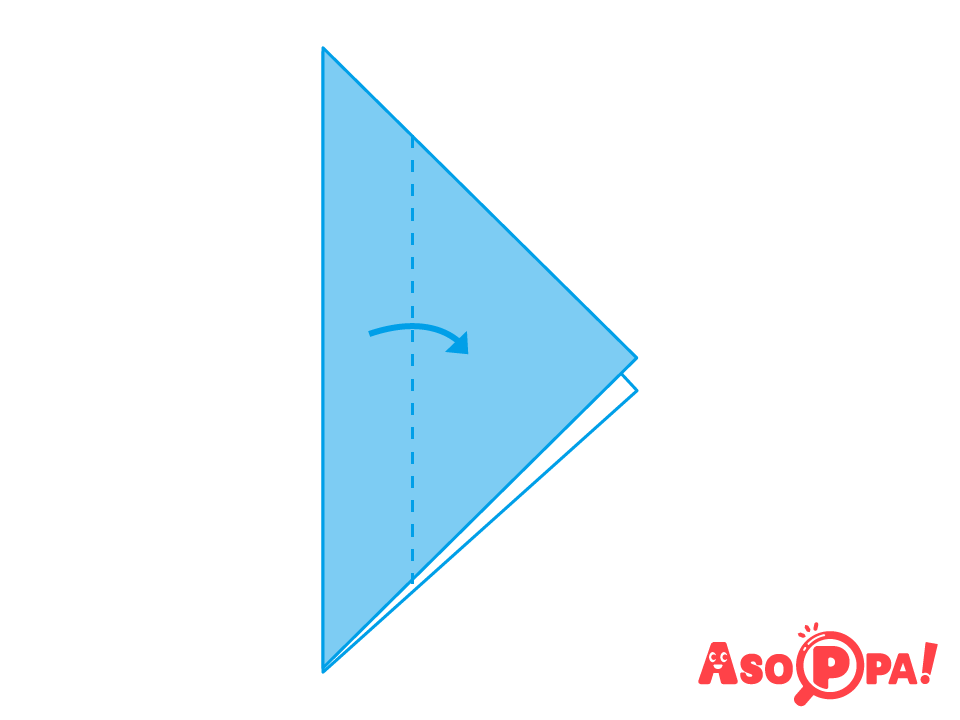 三角形に半分に折ったあと、図のように位置で谷折り