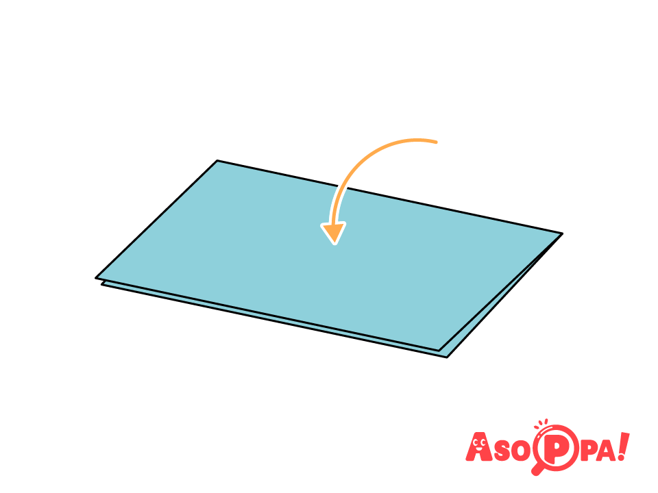 ※階段の貼り方（3）
Aの部分がずれないように、そのままボール紙をたたむと階段の紙がくっつく。
反対側も同様にして貼り付ける。