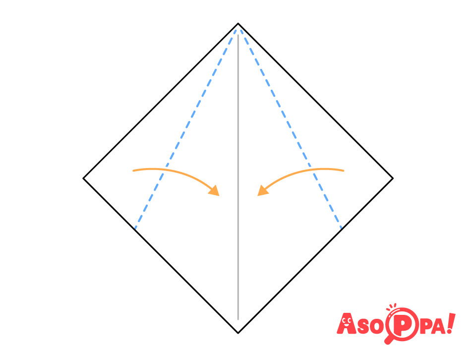 中心線に合わせるように、点線で折って開く。