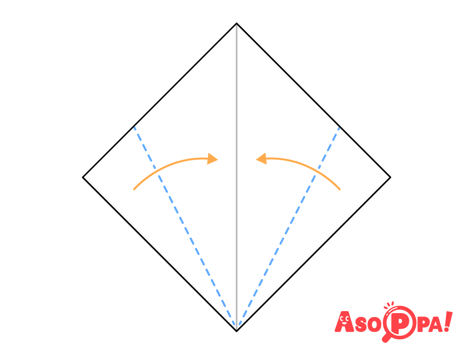 中心線に合わせるように、点線で折る。