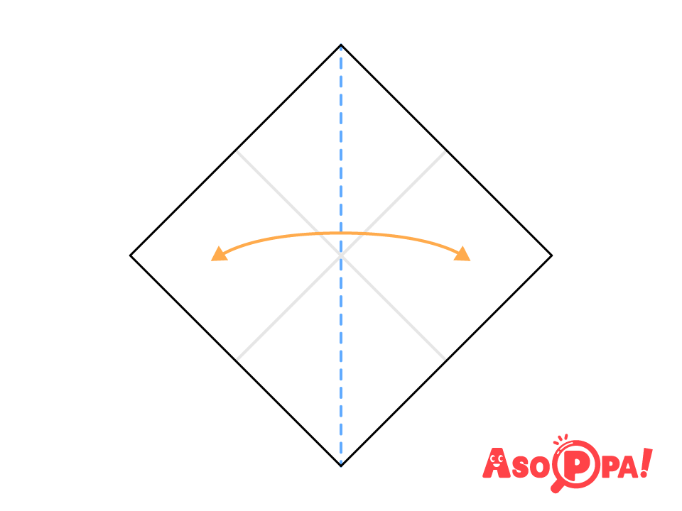 縦に三角に半分に折り、折り目を付けて開く。