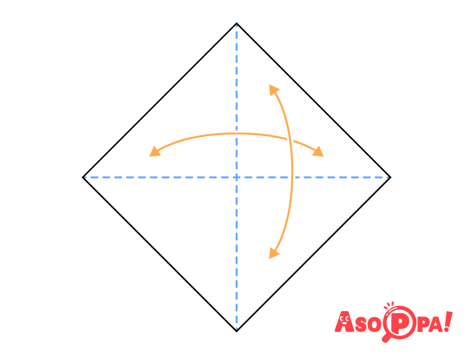 図のように縦横それぞれ三角に半分に折って開く。
