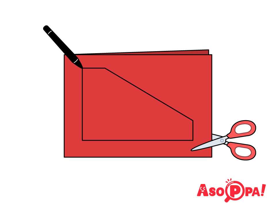 色画用紙を半分に折り、翼の形を描いて切る。（同じ形が2枚できる）