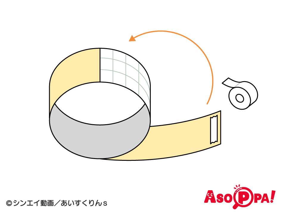 色画用紙を工作紙の輪のまわりに両面テープで貼る。（両面テープは両端の2ヶ所くらいでOK）