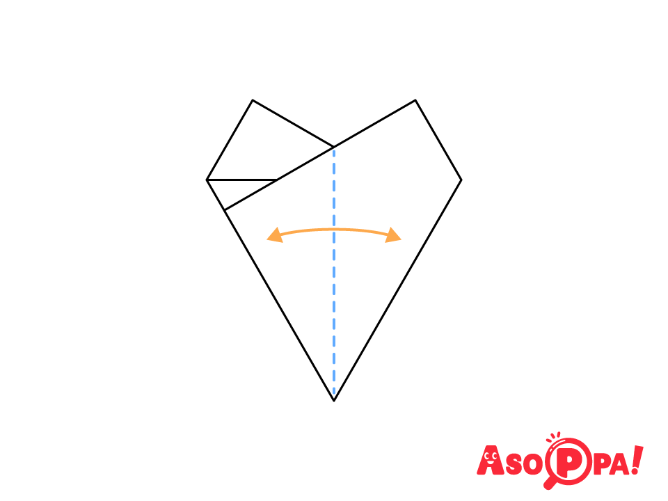 上の1枚のみ点線で半分に折り目を付けて開く。
※花びらを描くときの中央の目安の線になる