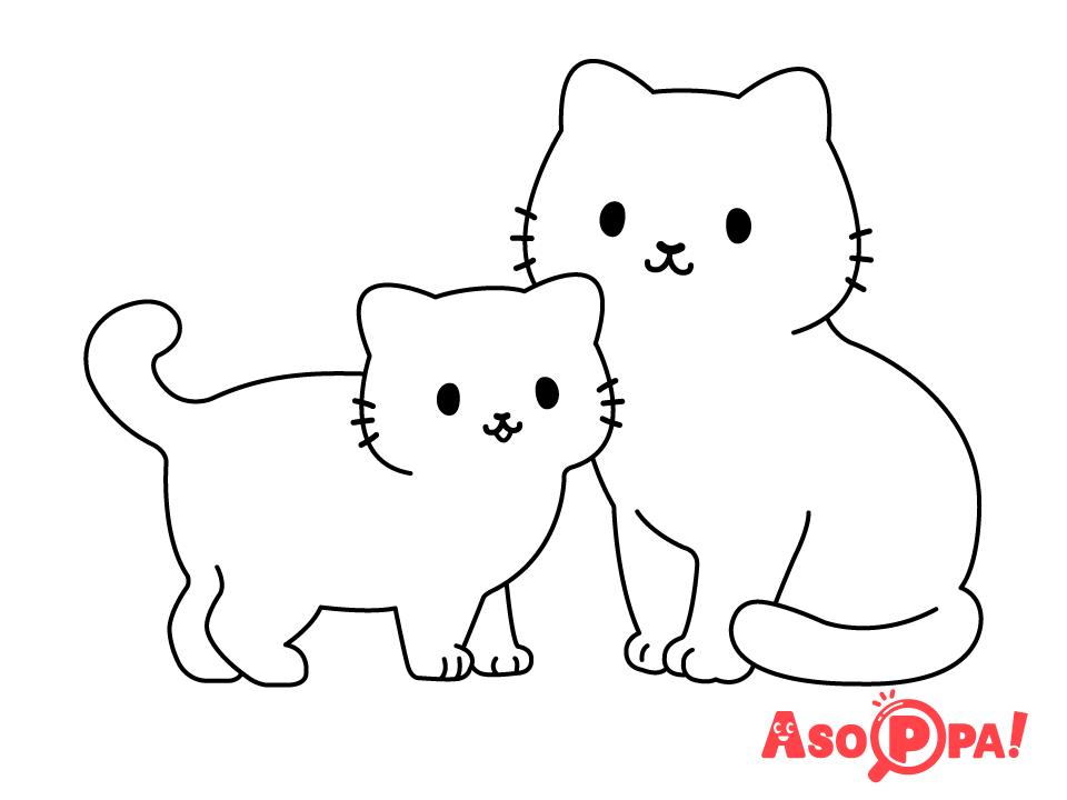 ぬりえ（動物）】親子のねこ 無料ダウンロードOKな塗り絵です ASOPPA 