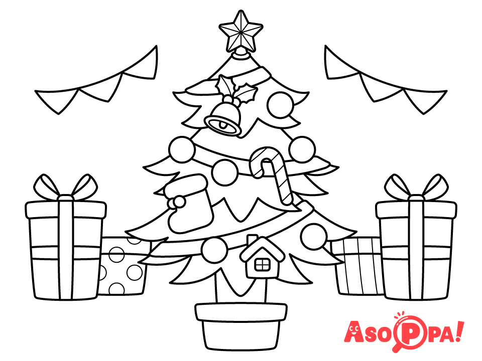 ぬりえ 季節 クリスマスツリーとプレゼント 無料ダウンロードokな塗り絵です Asoppa レシピ あそっぱ