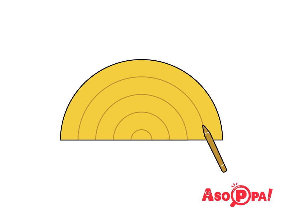 黄色の半円にこのようにツノの模様（線）を描く。