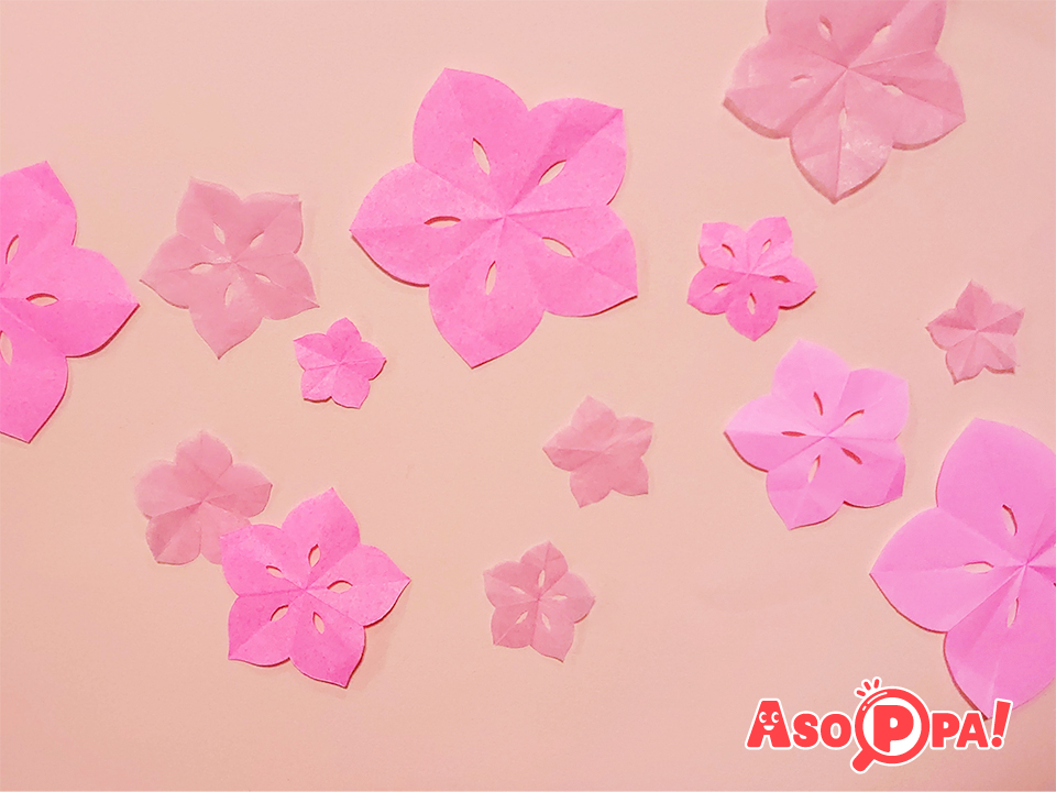 【ひなまつり】切り紙で作る「桃の花」簡単①-折り紙