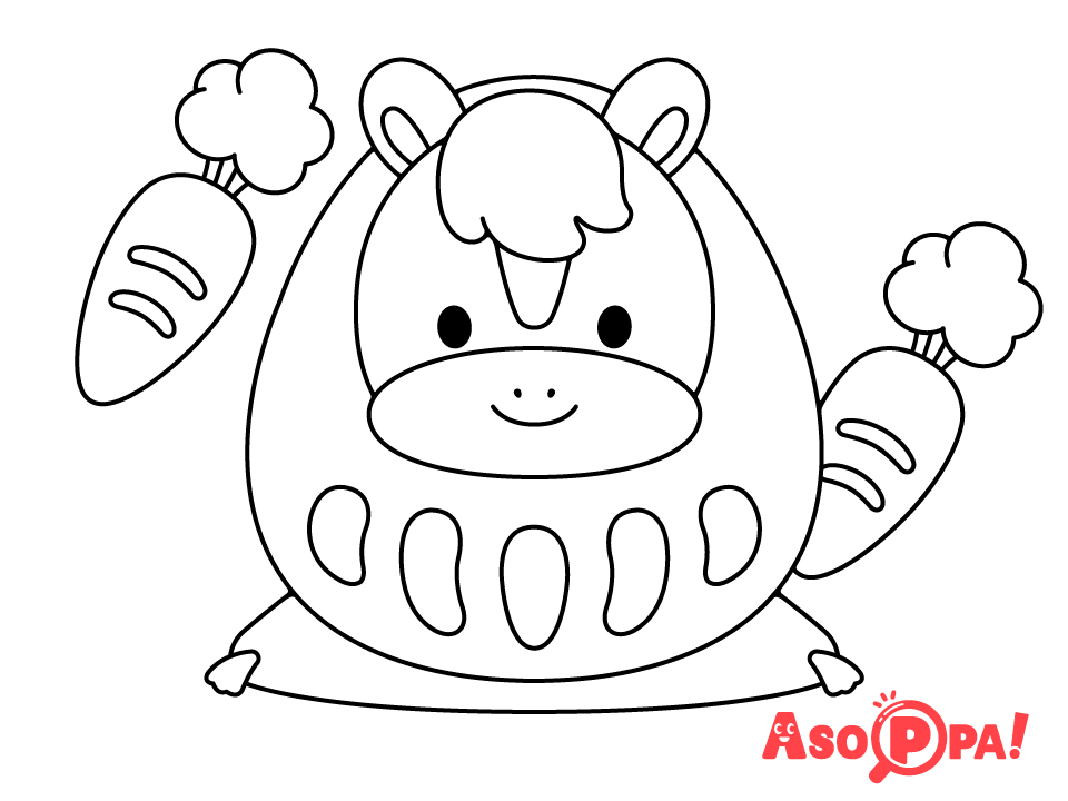 【ぬりえ（季節）】正月にぴったりな干支（午）のだるま　無料ダウンロードOKな塗り絵です