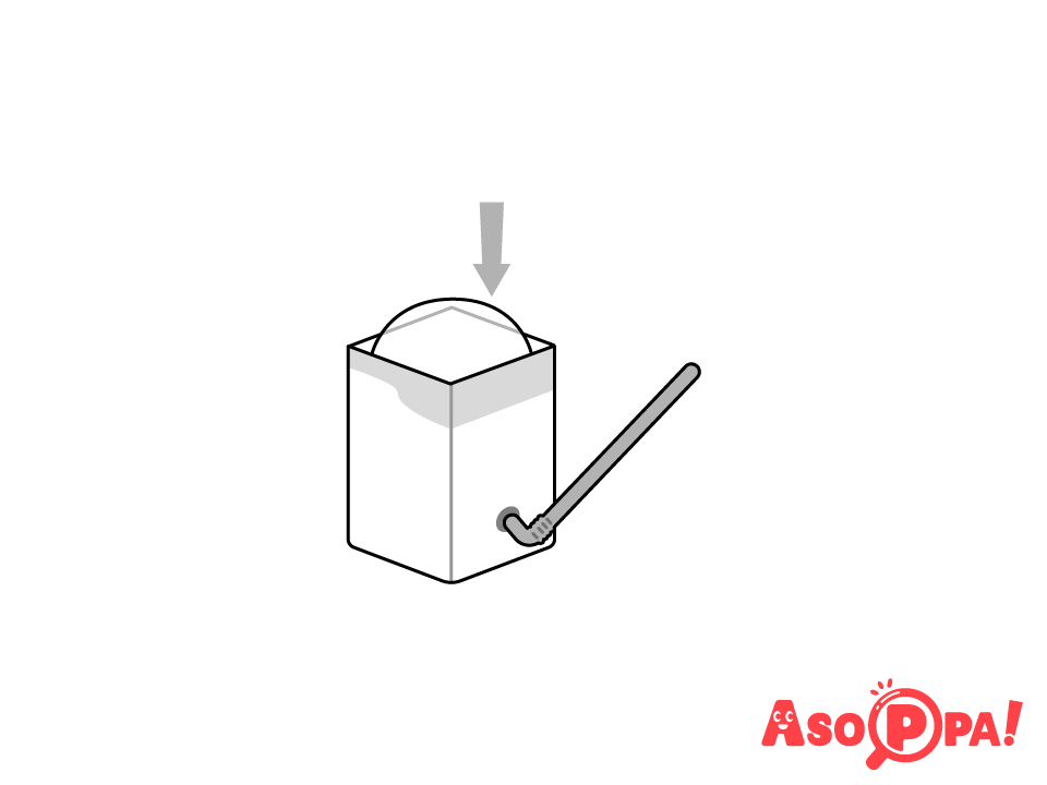 牛乳パックの内側からストローを通して穴から出す。おばけは袋を丸めて牛乳パックの中に入れる。